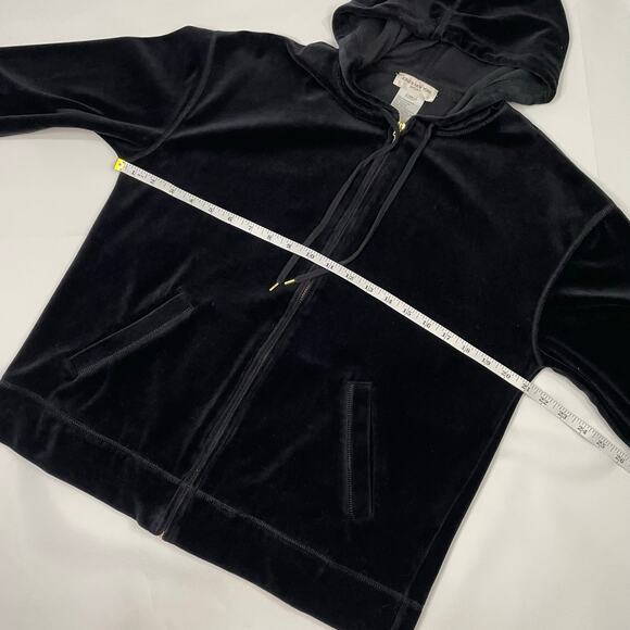 Jones New York Sport Velour Jacket Zip Black Gold Hardware Track Size Medium - Picture 5 of 7